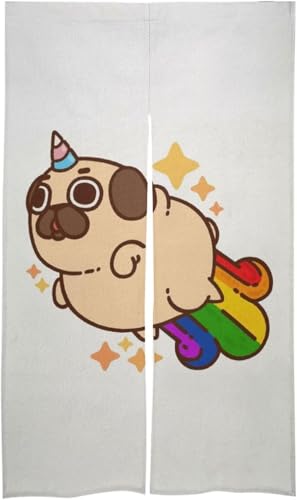 のれん 暖簾 間仕切り 漫画 パグ 犬柄 かわいい ドアカーテン 目隠し 玄関カーテン 断熱防寒 部屋仕切り 壁掛け 四季兼用 簡単取り付け プライバシー保護 遮光 リビングルーム 飲食店 出入り口 洗面所 86 X 143cm