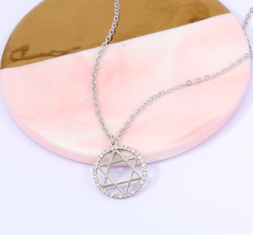 Image of Jewish Charm Star of David Abalone Shell Wire Openable Crystal Bangle Bracelet
