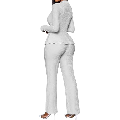 TOPSRANI Womens Bodycon Lounge Sets 2 Piece Outfits Casual Sweatsuits Tracksuit V-Neck Long Sleeve Cute Pants Sets - Image 6