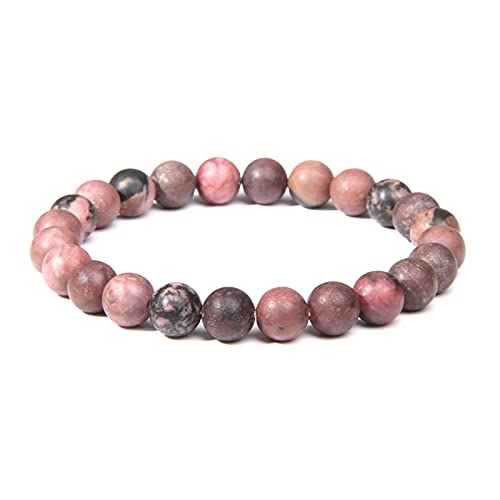 QiQi shop Mode Naturstein Rosa Rosa Angelite Perlen Armband 8mm Sonnenstein Perlen Energie Yoga Armband Schmuck Für Frauen Handgemachte Geschenke ( Length : 23CM , Metal Color : Matte Rhodonite ) Cover