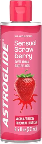 Astroglide Strawberry Flavored Personal Lubricant (8.5oz) Lube for Men Women and Couples Delicious Flavor Hypoallergenic Vaginal Safe Condom Compatible
