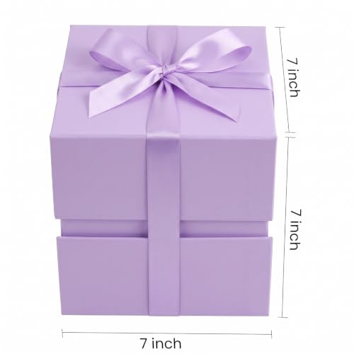 Image of LIFELUM Purple Gift Box for Birthday with Magnetic Lid, 7 inchx7 inchx7 inch