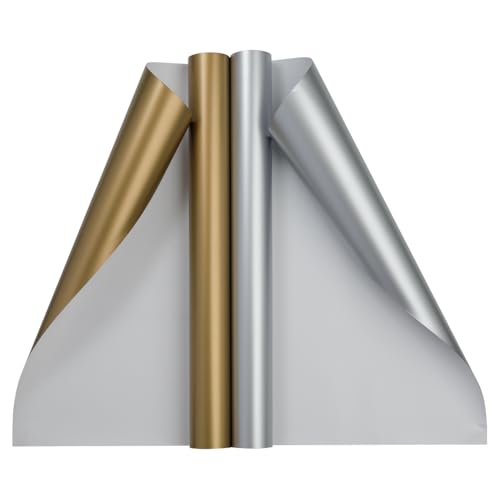 JAM Paper Gift Wrap - Matte Wrapping Paper - 52.6 Sq Ft Total (17 in x 18 Ft Each) - Matte Gold & Silver Foil Combo Set - 2 Rolls/Pack