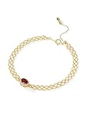 Homxi Pulseras de Oro Amarillo Mujer 9 Kilates, Hueco y Oval con Granate de 0,6 ct y Diamante de 0,1 ct, Cadena Extensible 18 CM + 5 CM, Pulseras Ajustable Mujer Oro