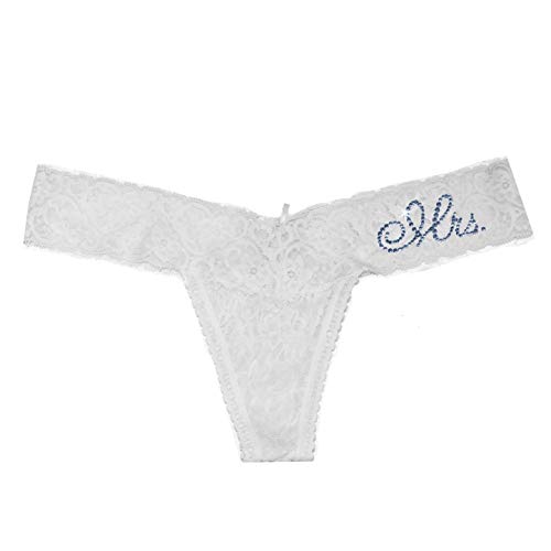Product Image of the Classy Bride Darling Lace Bride Mrs. Thong White and Lt. Sapphire Blue