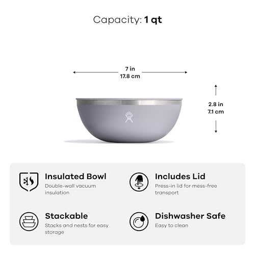 Image of Hydro Flask Outdoor Insulated Serving Bowl - Stainless Steel Food Container with Lid - Camping Kitchen Essentials - 1 Qt Bowl Shale Gray