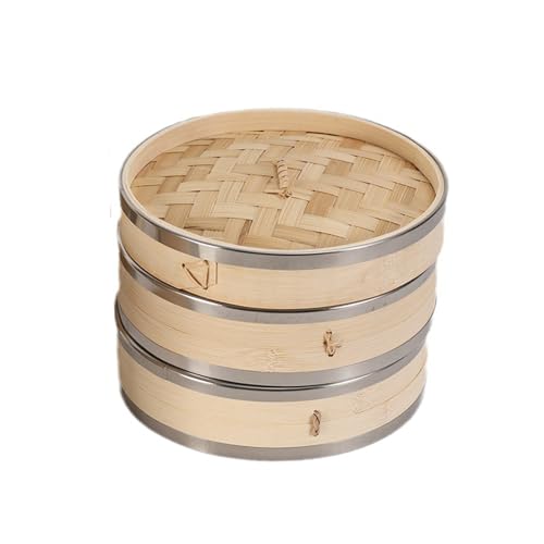Bamboo Steamer 21CM, Two-Tier Food Dim Sum Steamer with Lid, Great for Asian Cooking, Buns, Dumplings, Vegetables, Fish