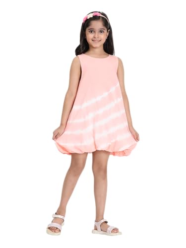 Image of Maaesa Girls' Tie Dye Rayon Staple Blue Dress | Sleeveless | Round Neck | Soft & Breathable | Casual