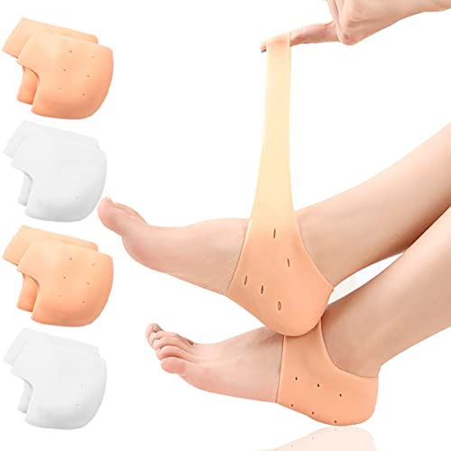 Unnderwiss Taloneras silicona (4 pares) protector talon Puede utilizarse comotaloneras o almohadilla plantar Alivia la presión y mejora los pies secos y talones agrietadosy la fricción del talón.