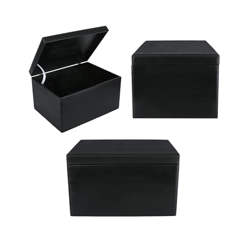 Creative Deco XXL Large Black Plain Wooden Storage Box | 40x30x24 cm (+/-1 cm) | with Hinged Lid | Easter Gift Box Kitchen Storage | ROUGH & UNSANDED Wood Keepsake Memory Craft Chest