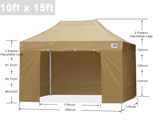 Image of ABCCANOPY Commercial Pop Up Canopy Tent with Sidewalls 10X15,Beige