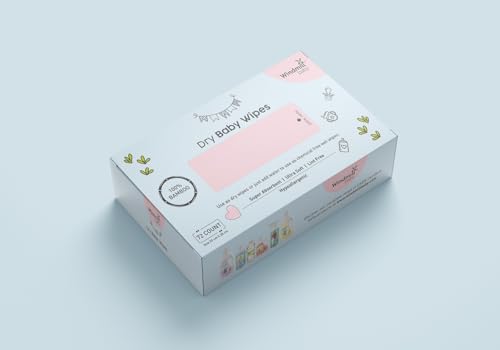 Image of Windmill baby Natural Dry Baby Wipes, 100% Hypoallergenic Chemical Free Wipes, Fragrance Free, for rash free diapering, perfect for newborns, 20cm x 20cm - Pack of 1 (72 wipes)