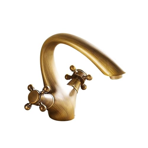 Grifo de lavabo de latón antiguo monobloc con doble manija para baño y cocina