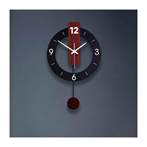 Horloge murale pivotante anti tic-tac en bois avec fixation sans perforation pour murs intacts