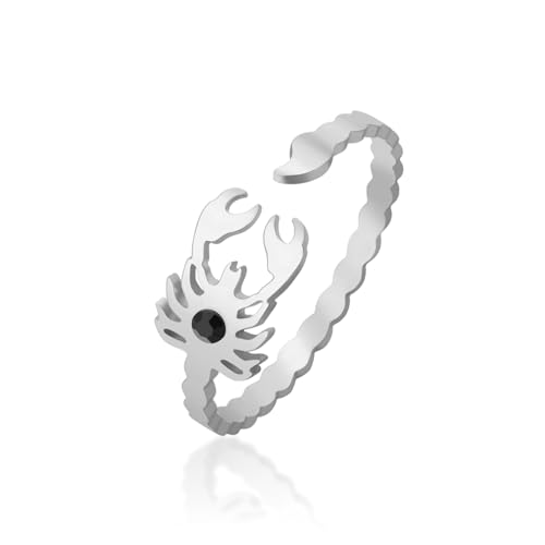 SIPURIS Anillo de escorpión para mujer, anillo de constelación de Escorpio, anillo abierto ajustable, anillo punk de insectos, recuerdo para mujer, Acero inoxidable, Sin piedras preciosas