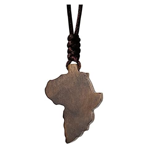 Natural Walnut Wood Africa Map Pendant Necklace for Boys Girls Men Women Wooden African Continent Rearview Mirror Pendant Cover