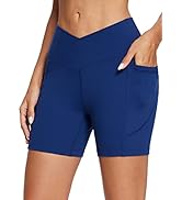 BALEAF Women's 5" Crossover Biker Shorts Workout High Waisted Yoga Athletic Running Gym Spandex S...