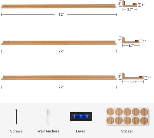 Image of Genuine Decor 72 Inch Natural Wood Floating Wall Shelf, Extra Long Storage Shelf