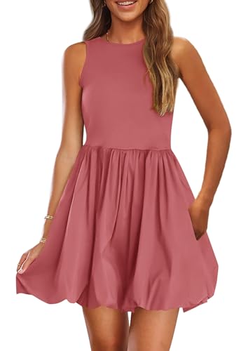 Image of PRETTYGARDEN Summer Dresses for Women 2026 Casual Mini Short Cocktail Dress Sleeveless Tank Crew Neck Bubble Sundress Pockets