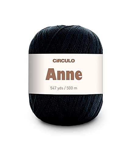 Image of CIRCULO Anne Yarn for Crocheting & Knitting, 100% Mercerized Brazilian Virgin Cotton, Soft Fingering Weight, 547 Yds, 5.19 Oz - Color 8990 Black