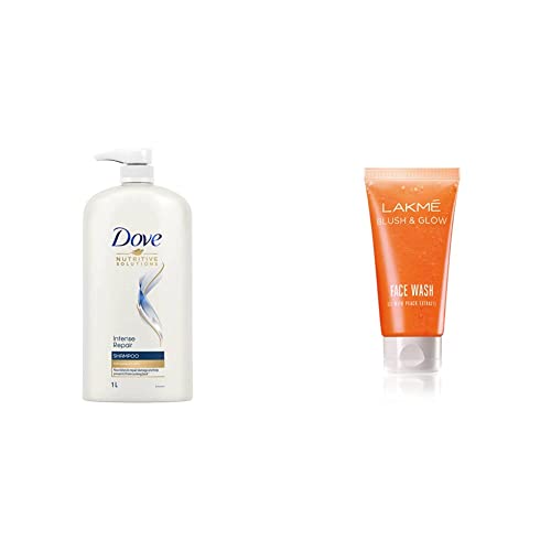 Image of Dove Intense Repair Shampoo, 1L & Lakme Blush and Glow Peach Gel Face Wash, 100g