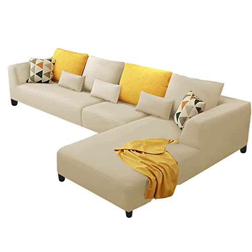 Image of Galib RHS 6 Seater L Shape Sofa Set for Living Room (Cream) Premium Fabric