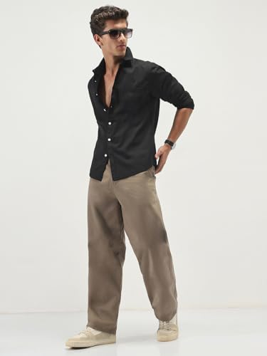 Image of Urbano Fashion Men's Cotton Full Sleeve Regular Fit Casual Solid Slub Shirt with Spread Collar