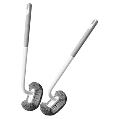 HOOWIFFY 2pcs Wall-Mount Toilet Bowl Scrub Brush Set with Long Curved Handle and Soft Bristles for Bathroom Deep Cleaning and Hygienic Toilet Maintenance, Grey