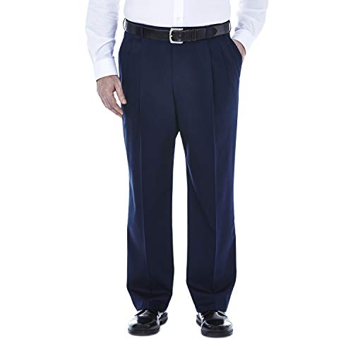 Haggar mens Big & Tall Premium No Iron Heather Classic Fit Expandable Waist Plain Front dress pants, Dark Navy, 44W x 32L US