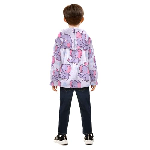 Cute Purple Elephants Toddler Fleece Jacket Girl Boys Hooded Fleece Jacket Coat Warm Outwear Zip-up 3-10T4