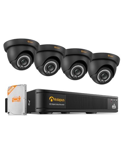 Anlapus H.265+ Kit Vidéourveillance Extérieure 2MP FHD 1080P, DVR 8CH 500Go, Détection IA...