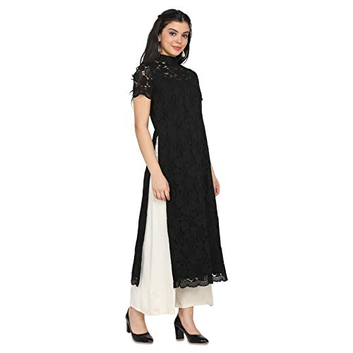 Image of Ojjasvi Women Black Lace Straight Kurta