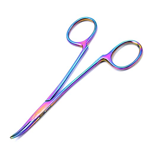 LAJA Imports Non-Locking Hemostat Curved 5'' for Ear Care Rainbow Multi Color