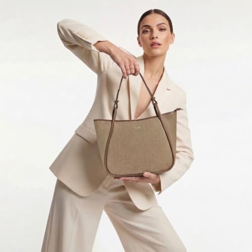 Image of EXOTIC Formal Laptop Handbag for Women, Herringbone Pattern, Leather Trim, Tote Style with Adjustable Shoulder Strap