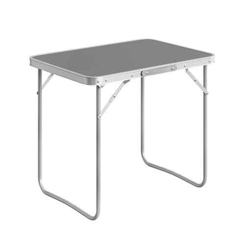 Image of WOLTU CPT8135gr Camping Table Folding Travel Table with Handle 70 x 50 x 60 cm (L x W x H) Folding Garden Table Made of Aluminium and MDF for Picnic Beach Outdoor Grey