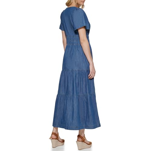 Tommy Hilfiger Women's Short Sleeve V-Neck Tiered Midi Dress3