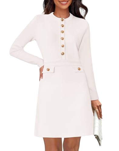 NENONA Womens 2025 Fall Sweater Dress Winter Long Sleeve Fashion Button Elegant Business Work Formal Wedding Guest Cocktail Dresses Ivory M