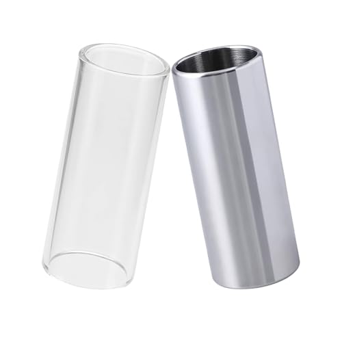 Namvo 2PCS Guitar Slide Stainless Steel and Glass Slide Tone Guide for Electric Guitar Bass Acoustic Guitar Stringed Instruments Medium -60mm
