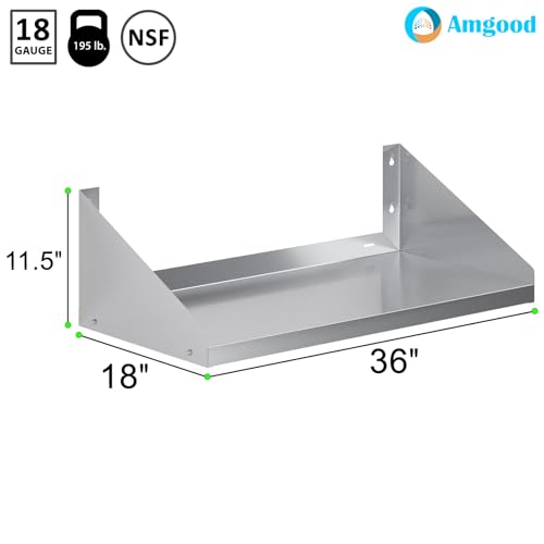 Image of AmGood Stainless Steel Wall Shelf with Side Guards (36 inch Long x 18 inch Deep)