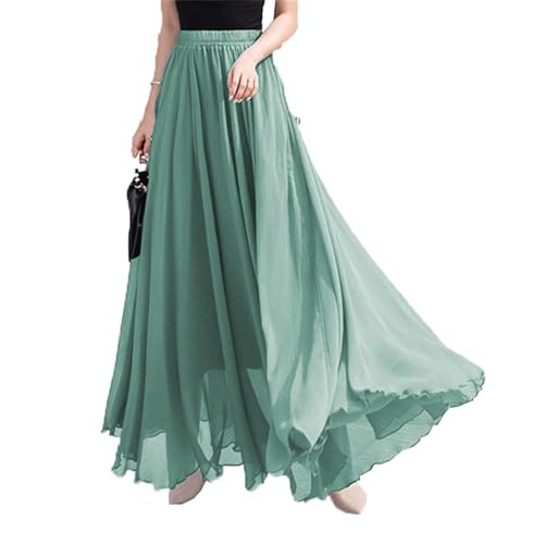 Tiered Skirt Long Solid Color Chiffon Long Skirt for Women High Waist Women Long Skirt A Line Elegant Pleated Long Skirts