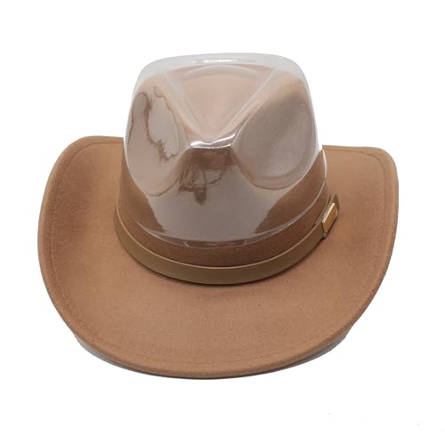 Image of LIDHAY Women Men Classic Felt Wide Brim Western Cowboy Cowgirl Hat with Belt Buckle