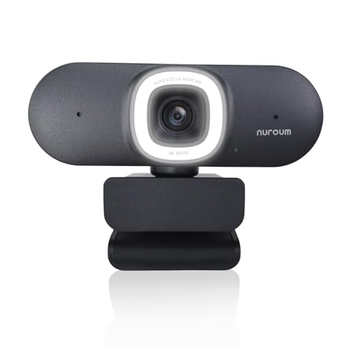 NUROUM 4K Webcam with Light for PC, Adjustable FOV, Premium CMOS Autofocus AI Auto-Framing, Noise Canceling Mics, Web Camera for PC/Laptop/Mac, for Streaming/Video Calling w/OBS/Twitch/Zoom/Teams