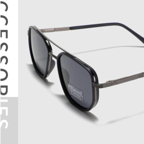 Zen Zest Sunglasses,Double Bridge Polarized Geometric Sunglasses for Women Men Travel Use,Metal Square Frames3