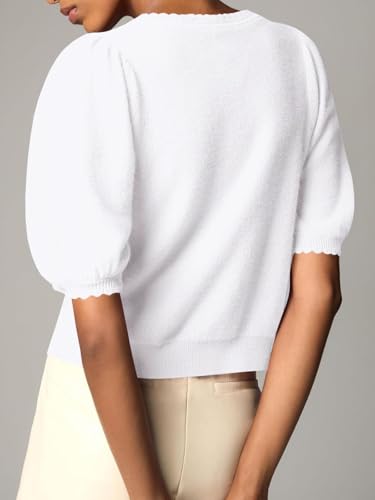 BeautyNee Puff Sleeve Cardigans for Women Crew Neck Lightweight Summer Shirts Button Down Knit Shrug Sweater Tops3