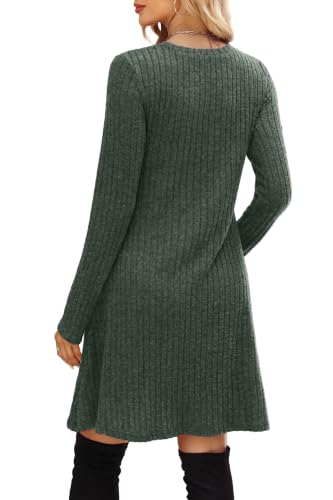 Image of OFEEFAN Long Sleeve Dress for Women Crew Neck Empire Waist Tunic Dress with Pockets