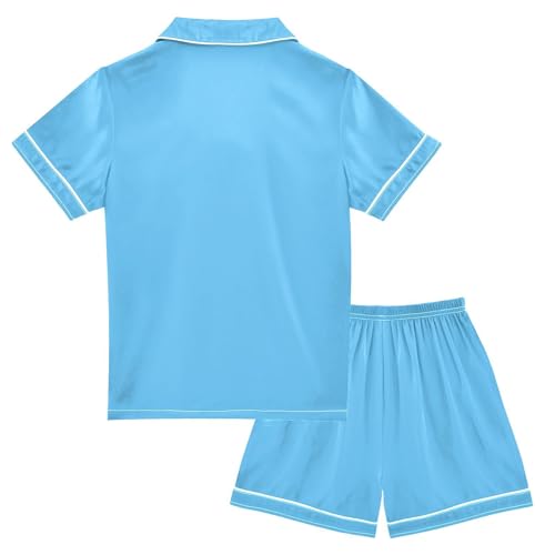 Cute Blue Dinosaur Graphic Summer Pajamas Set Soft Satin Pjs Sets 2 Piece Short Sleeve Sleepwear Casual Clothes2
