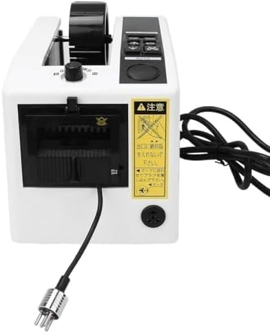 Dispenser e taglierina elettrica automatica per nastro adesivo da imballaggio, regolabile da 20 a 999 mm, adatta a nastri da 8 a 50 mm.