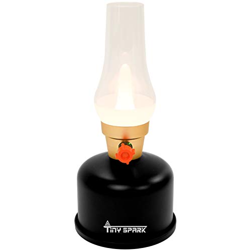 充電式LEDレトロランプ 模造灯油 USB充電 無段階調光 小型 個性的 シンプル 充電式モバイル照明雰囲気ライト キャンプランタン アウトドア 光強度調整付き（ブラック）