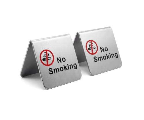 2 Pcs Stainless Steel No Smoking Sign Tent Card Double Side Warning Restaurant Hotel Non-Smoking Desk Logo Table Display Stand (Red)
