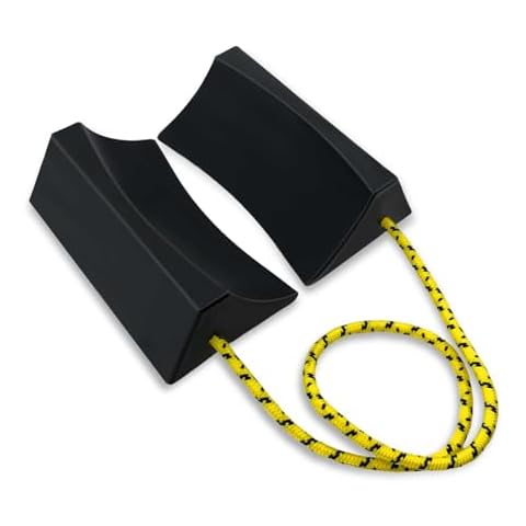 HOXWELL Dual Wheel Chocks, Light Non-Slip Wheel Stoppers with Nylon Rope Yellow Reflective Tape, Wheel Block for Lightweight Travel Trailer, Light Truck, Car, Tractor, Lawnmower 1 Pair, Black&Yellow Cover